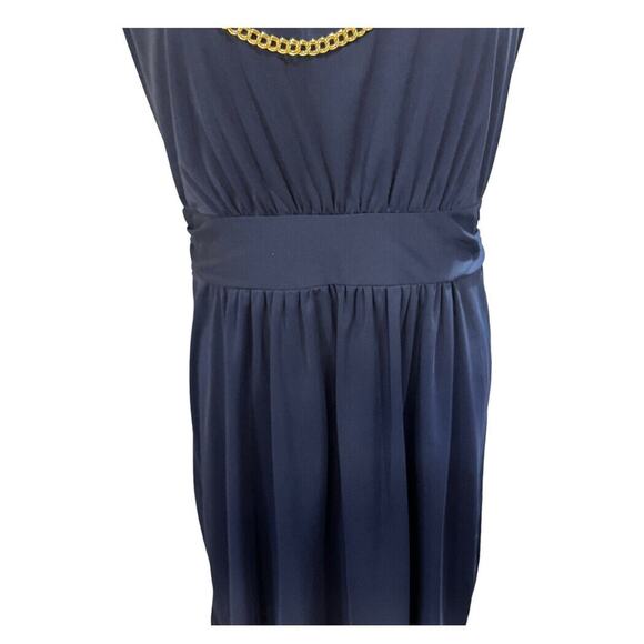 Milly Navy Gold Tone Knit Layered Chain Embellished‎ Scoop Neck Sheath Dress Lg - Picture 4 of 13